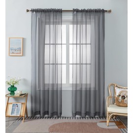 WPM Gray Sheer Curtains 58" Wide x 84" Long 2 Panels Livingroom Window Treatment Rod Pocket Sheer Voile for Bedroom, Kitchen, Childrens Room Fully Stitched and Hemmed