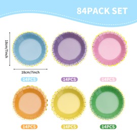 YEUIKERR 84 Pack Pastel Party Plates 7 Inch Pastel Scalloped Paper Plates Disposable Colorful Pastels Party Dinner Plate Colored Paper Plate for Wedding Dessert, Round