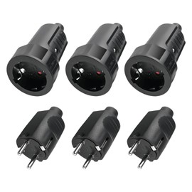 3x Schuko Plug Coupling: Sporgo Plug 230 V IP44 Outdoor Protective Contact Plug with Kink Protection, 2-Pin 16 A & 3.7 kW Rubber Coupling for Outdoor Use, Black Schuko Plug Coupling 230 V