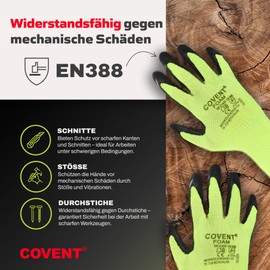 COVENT Foam Men's Work Gloves Size 9 (Set of 12) - Assembly Gloves Category II - EN388 Construction Gloves for Builders, Mechanics and Fitters