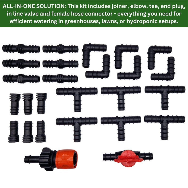 MYPURECORE 26-Pc Ultimate Garden Irrigation Kit: 13mm (1/2) Pipe Connectors,