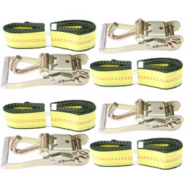 2" X 10' DKG Soft Eye Strap with Finger Hook Ratchet Tie Down - Over Wheel Lasso Strap with Ratchet Car Carrier Tie Down - Compete Car Hauler Trailer Tire Strap with Ratchet (4)