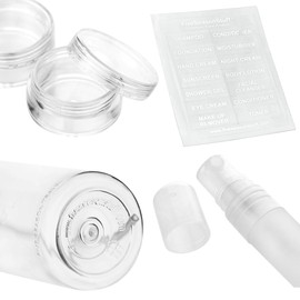 FiveSeasonStuff Travel Bottles 100ml Set 9 Piece (3.5 fl oz) Travel Size Toiletries Leakproof Containers with Bag and Labels (Transparent) (Black)