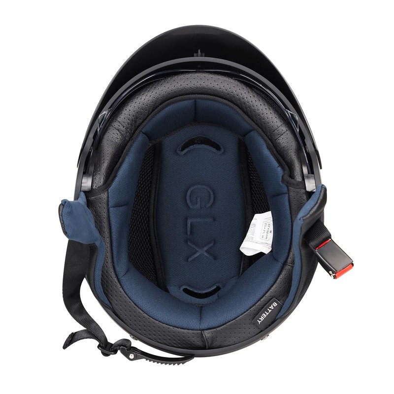 GLX M14 Open Face Motorcycle Helmet - Black, Medium -