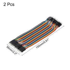MECCANIXITY Male to Male 40Pin Breadboard Jumper Wire 2.54mm Pitch Ribbon Cable 15cm Long Electronics Breadboard Ribbon Cables for Breadboard Electronic Projects Pack of 2