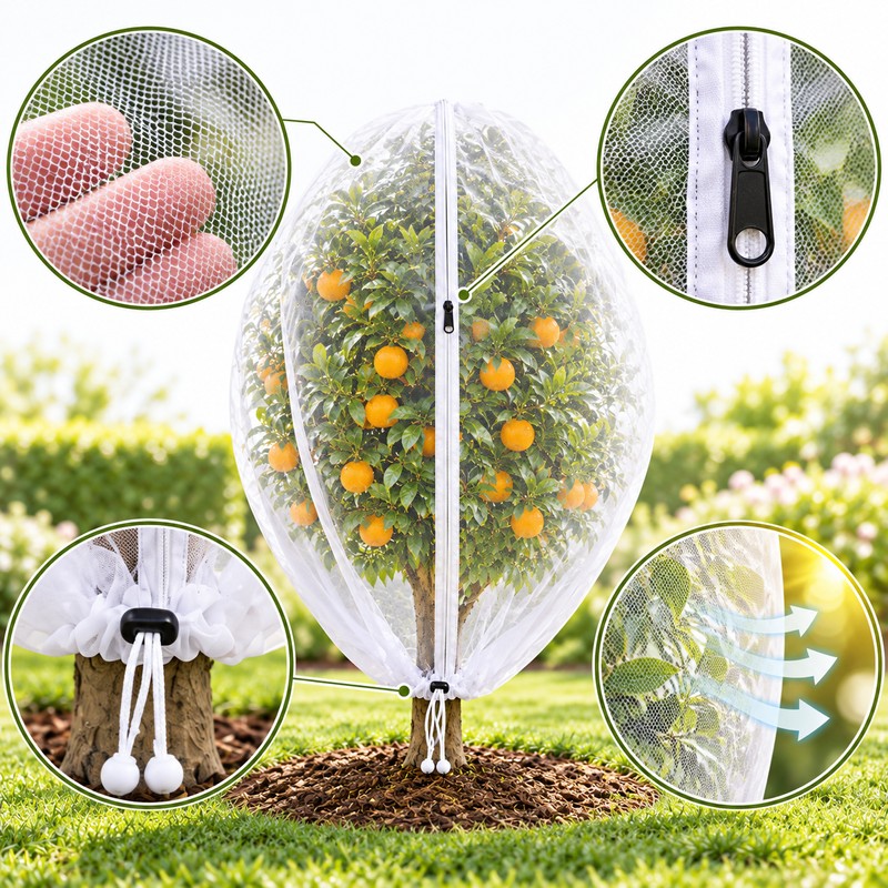 Extra-Thick Garden Netting with Drawstring & Zipper – PE Insect