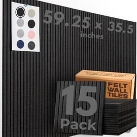 WALLHERO Large Cork Board Alternative | 15 Pack | Sizing Up to 59”x36” Felt Wall Tiles, Large Cork Boards for Walls, Corkboard for Office, Cork Board Tiles, Pin Boards for Walls (Black Slats)
