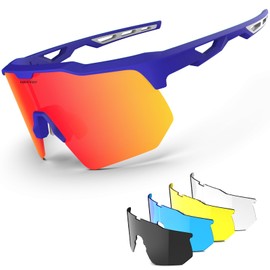 HAAYOT Polarized Sports Sunglasses for Men Women Youth Baseball Cycling Running Softball Biking Glasses 5 Lenses Kylin Blue, Kylin Blue/Orange, Generic