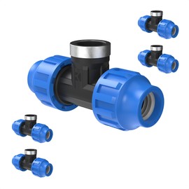 Kirchhoff Fitting T-piece with internal thread, plastic 1/2 inch x 20 mm, for HDPE pipe, 5 pieces in a set, various sizes, DVGW tested, drinking water quality, made in the EU, black, 984844417-5