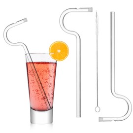 Vspek Anti-wrinkle glass straw, flute shaped design for horizontal lips, anti-wrinkle straw, drinking straws, 2 straws and a brush