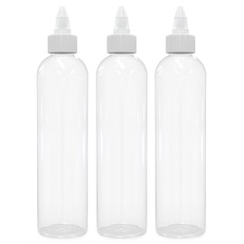 BRIGHTFROM Twist Top Applicator Bottles, 8 OZ Crystal Clear, Squeeze Empty Plastic Bottles, BPA-Free, PET, Refillable, Open/Close Nozzle - Multi Purpose (Pack of 3)