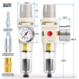 TAILONZ PNEUMATIC 1/4 Inch BSP Automatic Drain Air Filter Pressure Regulator Combo Piggyback, Air Tool Compressor Filter with Gauge AW2000-02D(British)