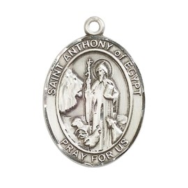 Saint Anthony of Egypt Medal Necklace – Men's Pewter Pendant with 24-Inch Light Rhodium Plated Chain – Patron Saint of Animals & Gravediggers – Velvet Gift Box Included