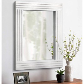 HLFMVWE Rustic Mirror for Wall Wooden Frame Rectangular Antique Wall Mirror Decor Farmhouse Bedroom Dresser Bedroom Entryway Mirror Large White 20" x 16"