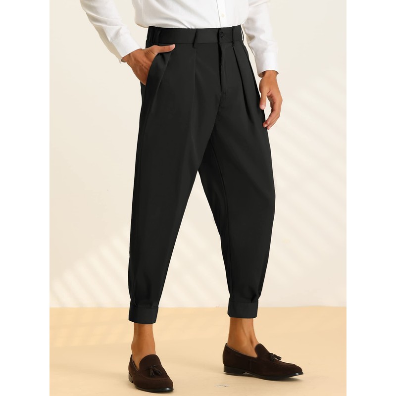 Lars Amadeus Black Cropped Pants for Men's Solid Color Double