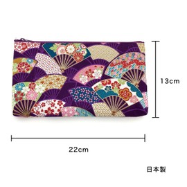 Kyosuu Made in Japan Cotton Pouch Cosmetics Makeup Makeup Portable Travel Accessory Case Flower Pattern Japanese Pattern Gusset 8.7 x 5.1 inches (22 x 13 cm) Flat Pouch Mamepochi, Fan Spell Purple