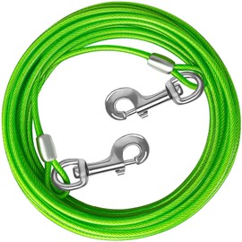 HaiYUAN Dog Tie Out Cable 10/15/20/25/30 FT Runner for Yard Steel Wire Cable with Durable Superior Clips Green Chains for Outside Dog Lead for Large Up to 165 Lbs