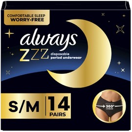Always ZZZ Overnight Disposable Period Underwear for Women Small/Medium, 360° Coverage for Worry-Free Nights, 14 Count (2 Packs of 7)