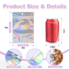 4"X6"120Pcs Resealable Holographic Bag for Small Business&Personal, Reusable Smell Proof Mylar Bags with Clear Window Ziploc Foil Pouch for Packaging,Jewelry,Nail Art,Makeup,Candy,Snack,Nuts,Cookies