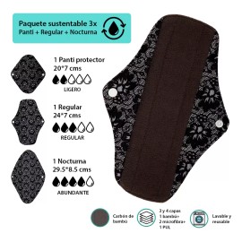 Deluxe Paquete 3 Toallas Sanitaria Ecológica Femenina Reutilizable