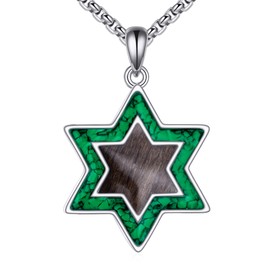 URONE Star of David Necklace Sterling Silver Turquoise Star of David Wooden Pendant Jewish Star Jewellery Religious Gifts for Women Men