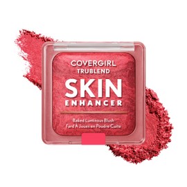 COVERGIRL TruBlend Skin Enhancer Baked Luminous Blush, with Hyaluronic Acid & White Rose Extract, Blends Seamlessly - Strawberry Drizzle (Bright Red with Light Red Swirls)