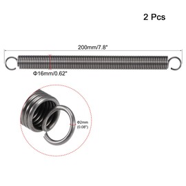 TOP-VIGOR 2Pcs Extension Compressed Spring,2mm Wire Dia, 16mm OD, 200mm Free Length Durable Steel Compression Springs, Small Dual Hook Extended Tension Springs