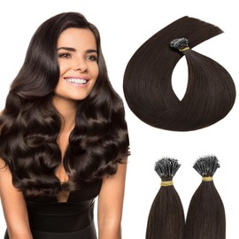 SEGOHAIR Nano Bead Human Hair Extensions - Nano Bond & Tip Extensions, Silky Straight Natural 50g/50 Stands 20" Dark Brown