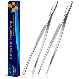 JETKONG 2 Pcs 12-Inch Kitchen Tweezers Fine Tweezer Tongs, Extra-Long Stainless Steel Cooking Tweezers (Silver)