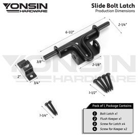 YONSIN Slide Bolt Gate Latch Heavy Duty for Wooden Fence, Sliding Bolt Gate Latch Door Lock Hardware with Padlock Hole, Door Latch for Wooden Gate, Vinyl Fence, Barn, Shed, Black