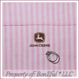 John Deere BonEful Fabric FQ Cotton Quilt Pink Brown JD Baby Girl Farm Ticking Stripe Print