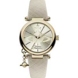 Vivienne Westwood Women's Orb Pop Quartz Analogue Display Watch with Gold Dial and Cream Leather Strap VV006GDCM