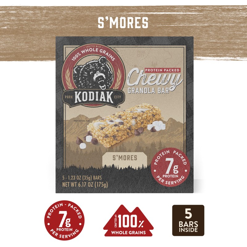 Kodiak Cakes Protein Chewy Granola Bar, S'mores, (Pack of 4