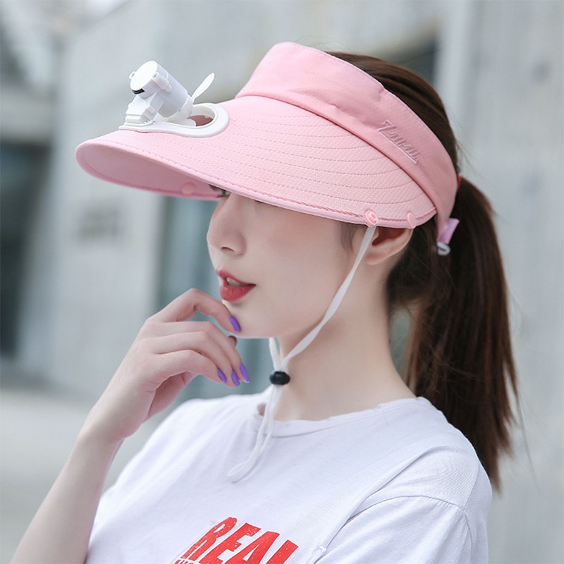 Summer Women USB Charging Fan Visor Hat with Face Neck