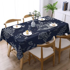 DRAVVIX - Mantel rectangular náutico marino con borde de encaje ondulado de poliéster para cenar, fiestas, 54 x 72 pulgadas