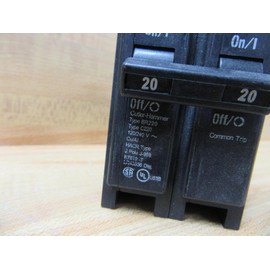 CUTLER HAMMER BR220 10 KAIC, 120/240 VAC, 14-4 AWG CU/AI, 2 Pole, 20 AMP, Circuit Breaker, Common Trip, Plug-ON, Thermal Magnetic, Type BR