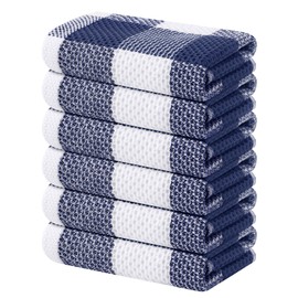 smiry 100% Cotton Kitchen Towels, 13" x 28", 6 Pack Waffle Weave Dish Cloths, Super Soft Dish Towels, Absorbent Quick Drying Tea Towels, Navy&White