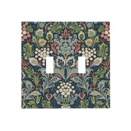 Spshian William Morris Floral Boho Midnight Blue Bohemian Flower Double Toggle Light Switch Cover Decorative 2 Gang Wall Plates Cover Dual Device Electrical Switchplate Faceplate for Country Bathroom