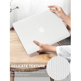 Seorsok Compatible with MacBook Air 13 Inch Case2022 2021 2020 2019 2018 Release A1932 A2179 M1 A2337 Touch ID,Elegant Leather Plastic Hard Shell Case with Transparent Keyboard Cover,White Woven