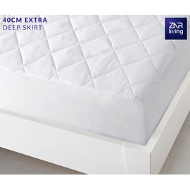 ZNR® Quilted Waterproof Mattress Protector Double | 40 CM Extra Deep Skirt | Fitted Sheet Style Bed Cover | Hypoallergenic | Dust Mite Proof | Breathable | Noiseless (Double)