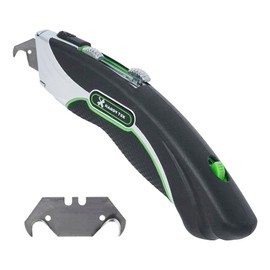 Handy Tek Dual Blade Utility Knife, 1 Retractable Box Cutter - Includes 4 Sharp Blades, 19mm Wide, Black Zinc Quick Change Blade Razor Knife, With 4-Position Locking, Soft Grip - Restaurantware