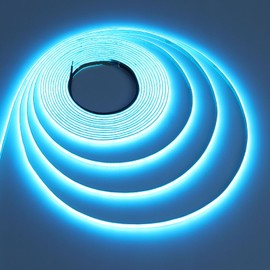 TOPAI 24V Thin 5mm ice Blue COB LED Strip 16.4ft Narrow LED Tape Light Dotless 400LEDs/M High Density Cuttable Flexible for Cabinet Home DIY Lighting Projects