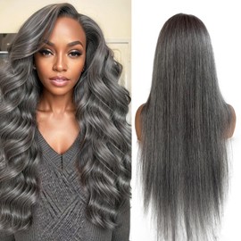 Licoville Salt & Pepper Gray Wig Human Hair 13x4 HD Lace Front Wigs Glueless 180% Density 34 Inch Long Straight Grey Salt and Pepper Human Hair Wigs for Women Pre Plucked Free Part