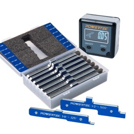 POWERTEC 7pc Set Router Table Setup Bars, 3-Gauges-in-One Aluminum Setup Blocks Height Gauge Set w/Table Saw Angle Gauge, Digital Angle Finder Protractor for Woodworking, Table Saw, Miter Saw (72037)