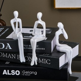 FJ White Thinker Statues Home Decorations for Living Room, 3 Pieces Shelf Decor Accents, Modern Aesthetic Abstract Art Sculptures for Bookcase, Coffee Table, TV, Cabinet, Desk Decor