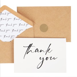 AZAZA Thank You Cards Bulk 50 With Kraft Envelopes Chic Liners Assembled,2 Minimalistic Designs Thank You Notes 4x6 Inch, Funeral Thank You Cards,For Wedding, Baby Shower, Small Business