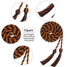 Rcanedny - 15 cuerdas de honor trenzadas de graduación con borlas para estudiantes de graduación (negro con naranja)