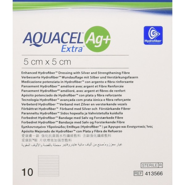 ConvaTec 3862703 Aquacel Ag+ Extra Dressing, 5 cm width, 5 cm Length (Pack of 10)