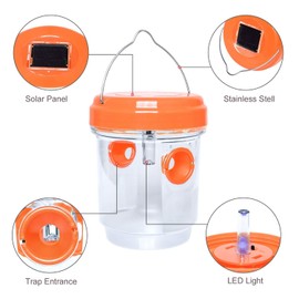 2 Pack Solar Powered Wasp Traps Outdoor Hanging Wasp Killer with UV LED Light Reusable Carpenter Bee Traps for Outside Yellow Jacket Trap Hornet Trap