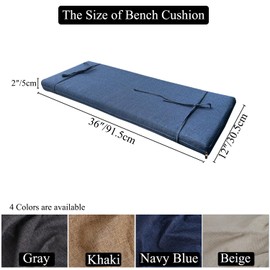 Piano Bench cushons for Indoor Furniture with Ties Non Slip Kitchen Dining Room Bench seat Cushion for Show Storage, Window, Settee, Ottoman (Navy Blue, 36 x 12 Inch)